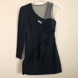 Elliatt Dress Black One Sleeve Asymmetrical Mesh Sexy Trendy LBD Party Prom NWT